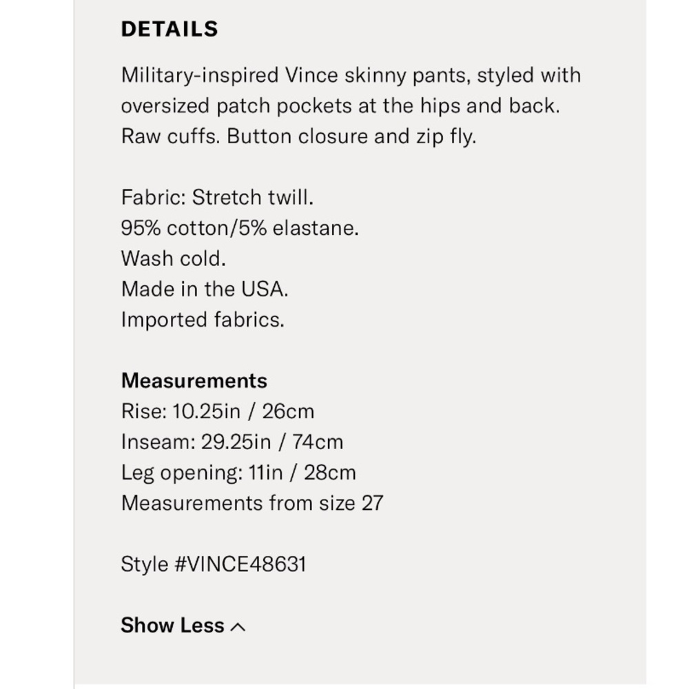 NWT Vince Skinny Military Pant - Picture 5 of 8